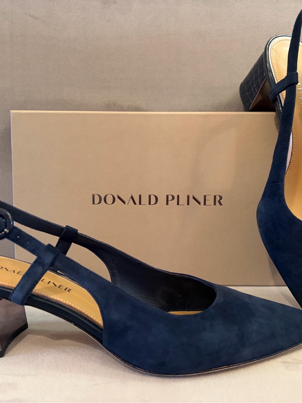 Donald J. Pliner Navy Suede Pointed Slingback Pumps